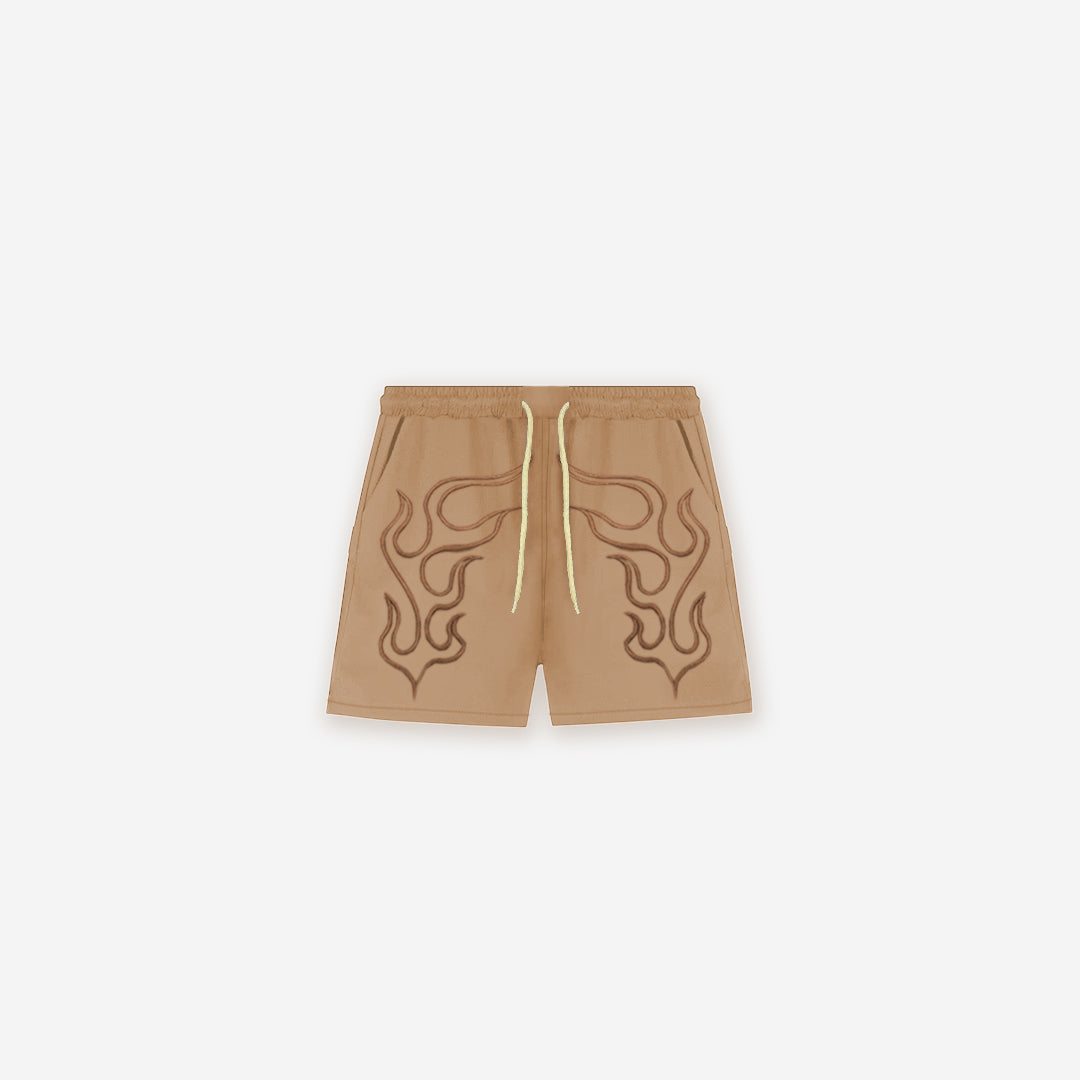 Shorts Curto de Tactel Mith Comam Frutas Flame Bege