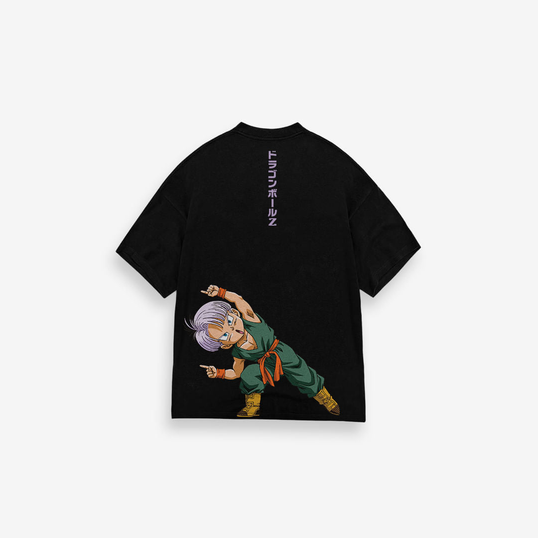 Camiseta Oversized Dragon Ball Z Trunks Fusao Preto