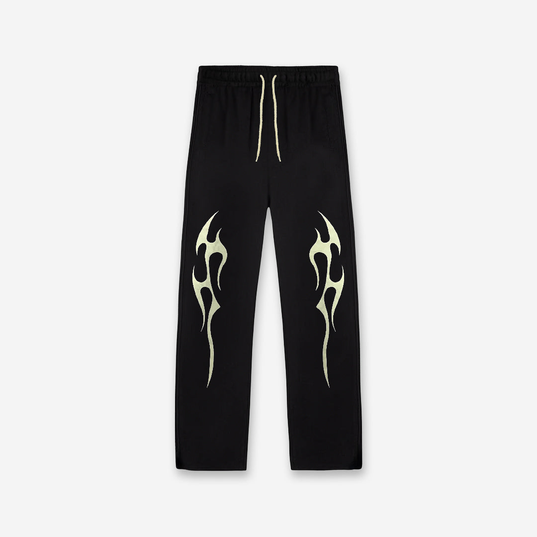 Calça de Moletom Oversized Reta Mith Comam Frutas Flames Off Preto