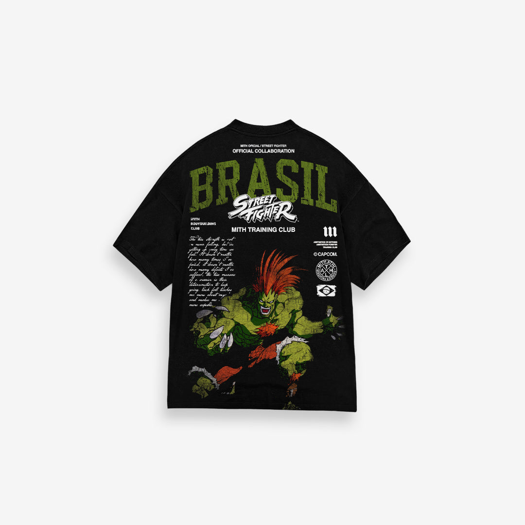 Camiseta Oversized Mith Street Fighter Blanka Brasil Preto