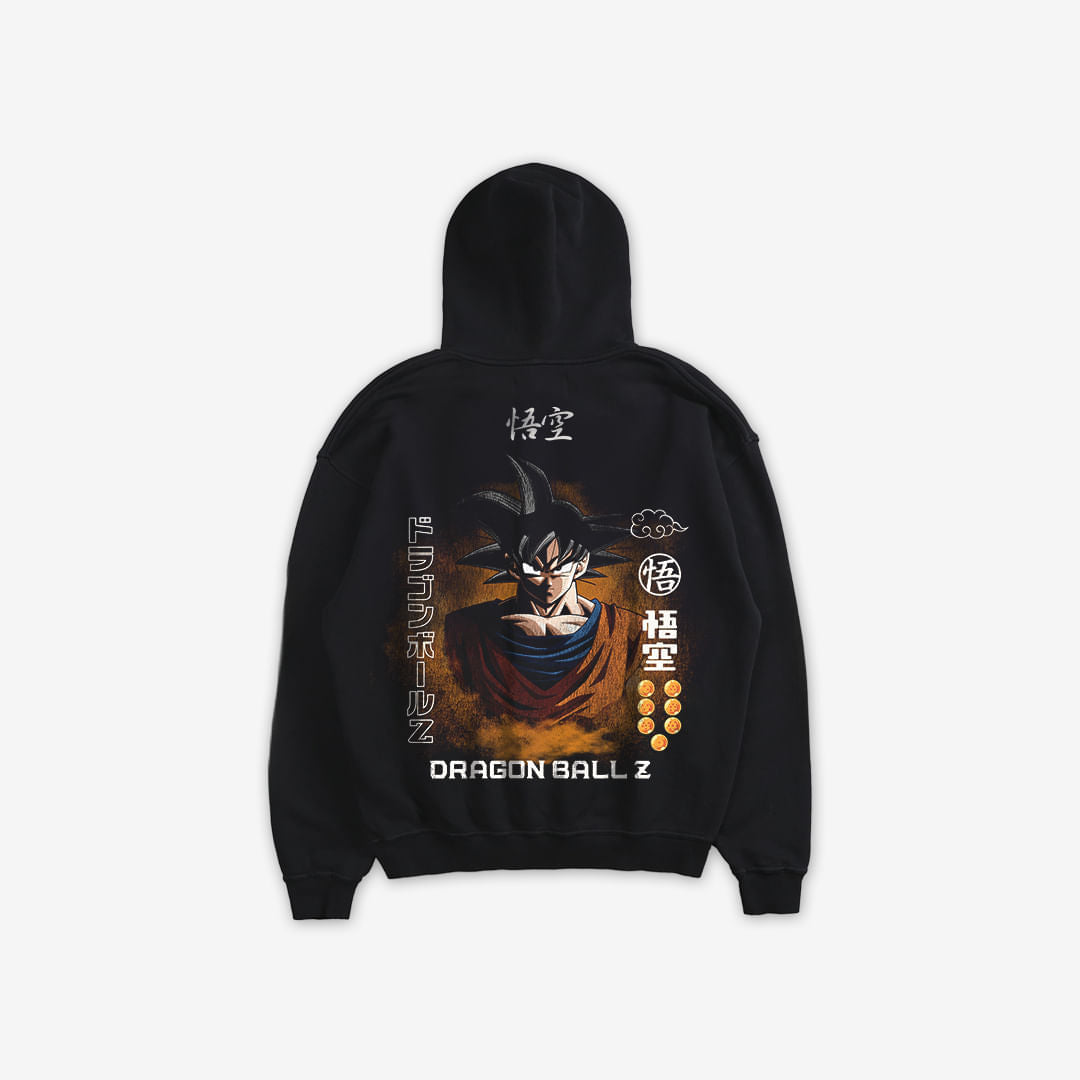 Blusa De Moletom Oversized Capuz Dragon Ball Goku Selo Mith Preto