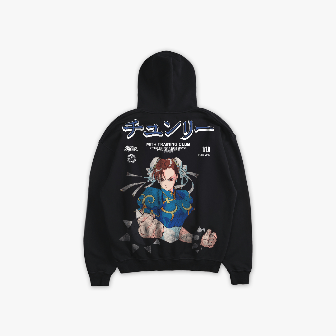 Blusa De Moletom Oversized Capuz Street Fighter Chun Li Preto