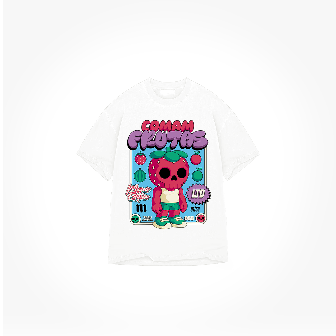Camiseta Oversized Comam Frutas Neon Toyart Off White
