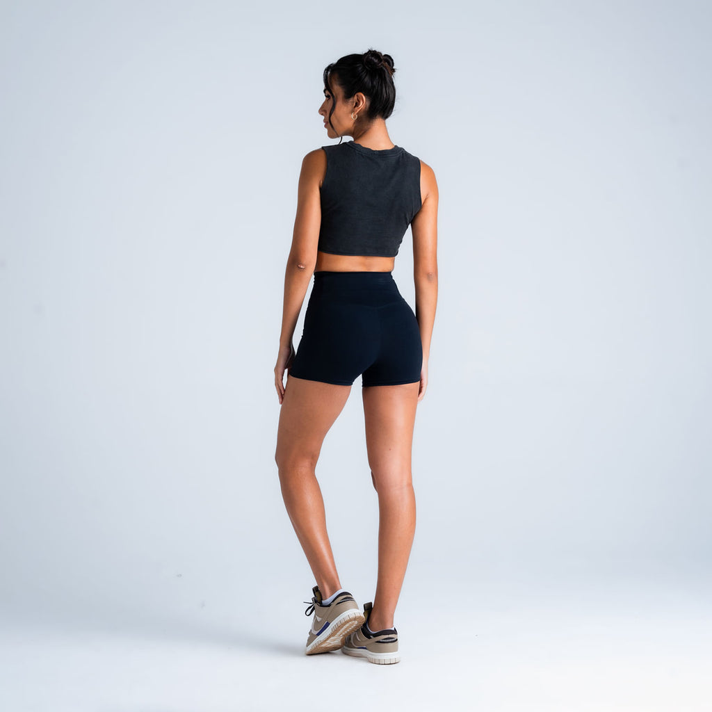 Regata Feminina Cut Off Estonada Comam Frutas Logo Preto