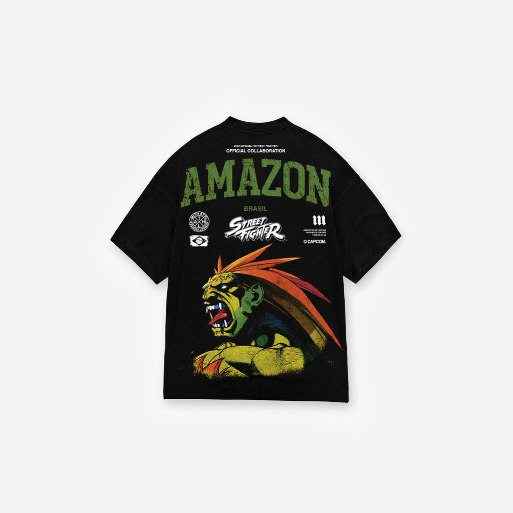 Camiseta Oversized Street Fighter Blanka Amazon Preto