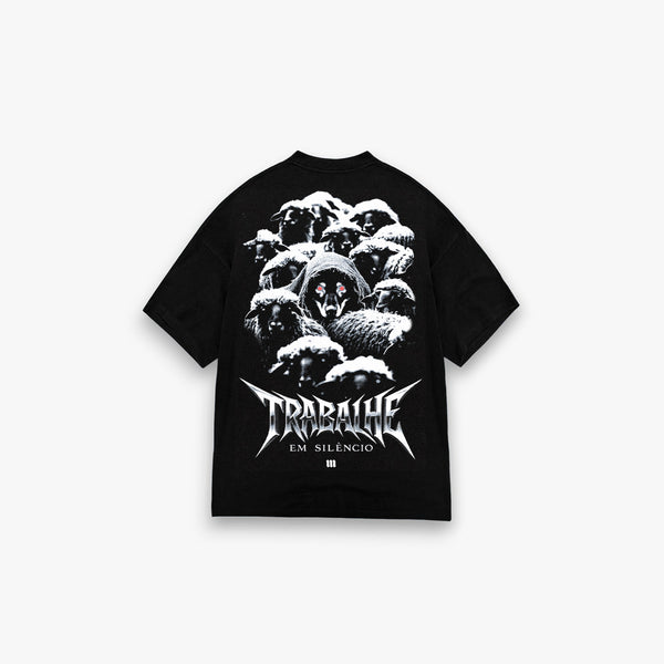 Camiseta <strong>Oversized Treino</strong> Mith Trabalhe em Silêncio Preto