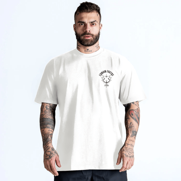 Camiseta Oversized Comam Frutas Fight Music Show Off White
