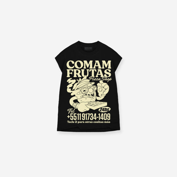 Regata Oversized Box Mith Comam Frutas Pizza Shop Preto