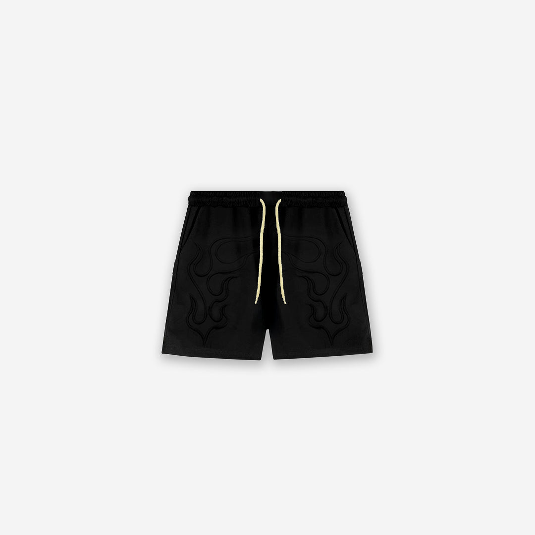 Shorts de Tactel Mith Comam Frutas Flames Preto