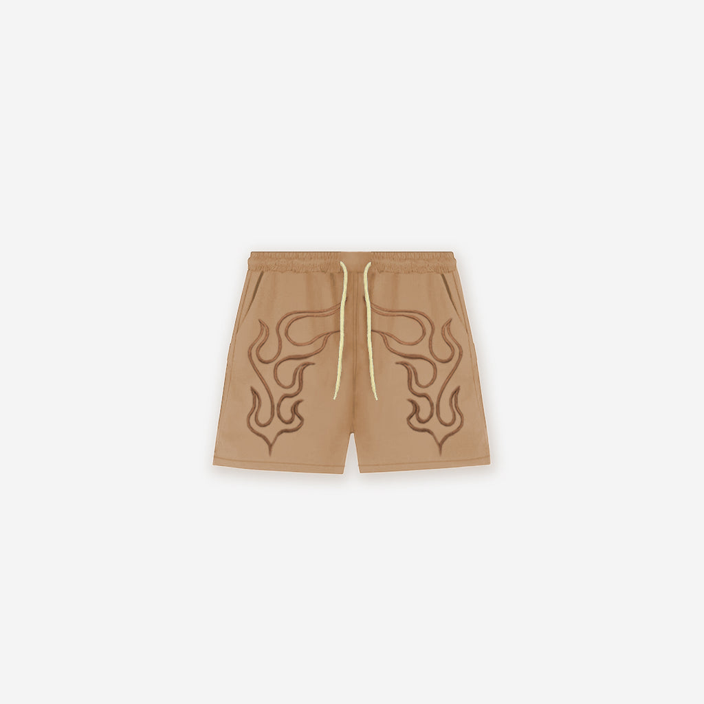 Shorts de Tactel Mith Comam Frutas Flames Bege