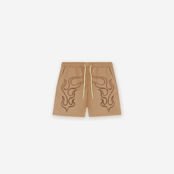 Shorts Curto de Tactel Mith Comam Frutas Flame Bege