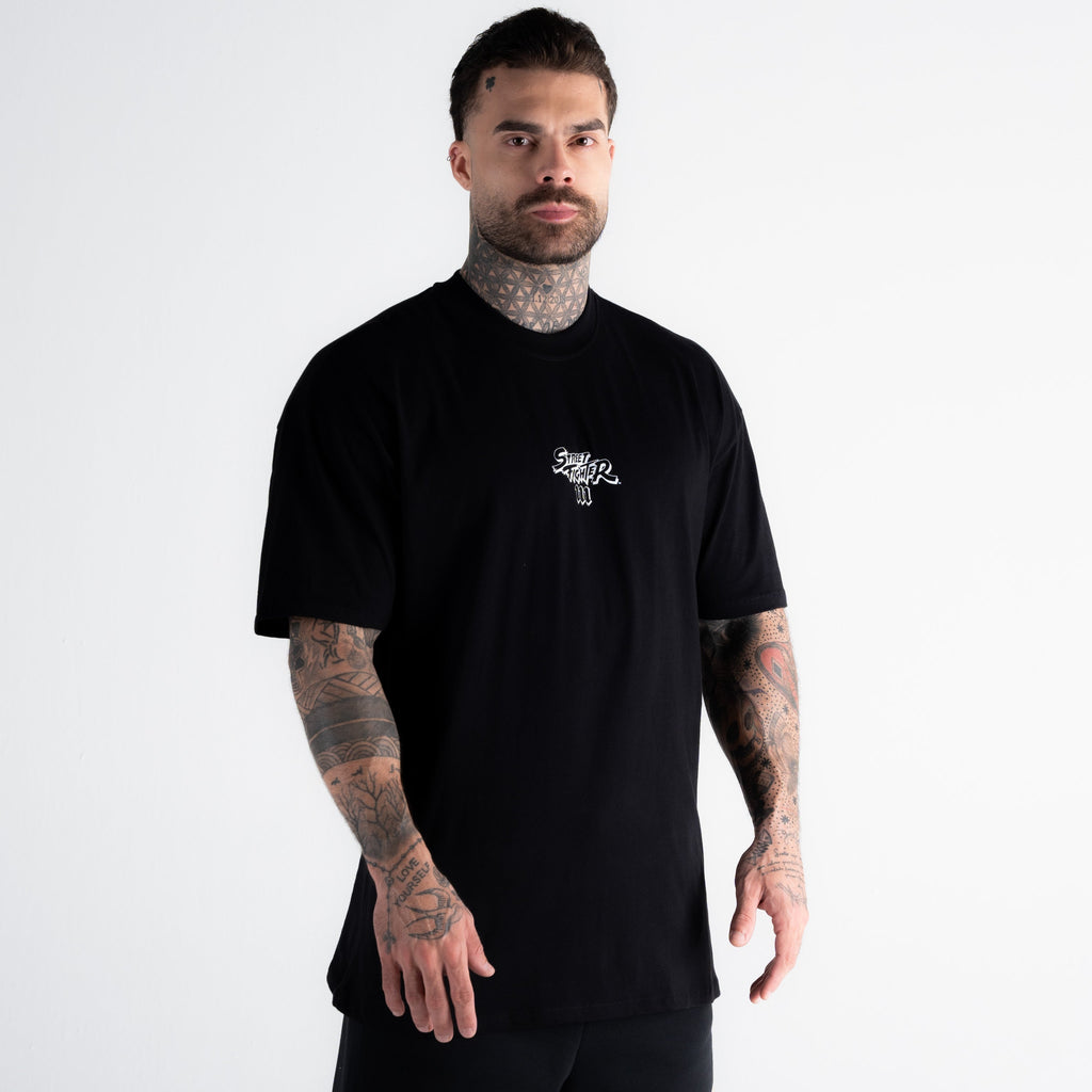Camiseta Oversized Street Fighter Logo Line Preto