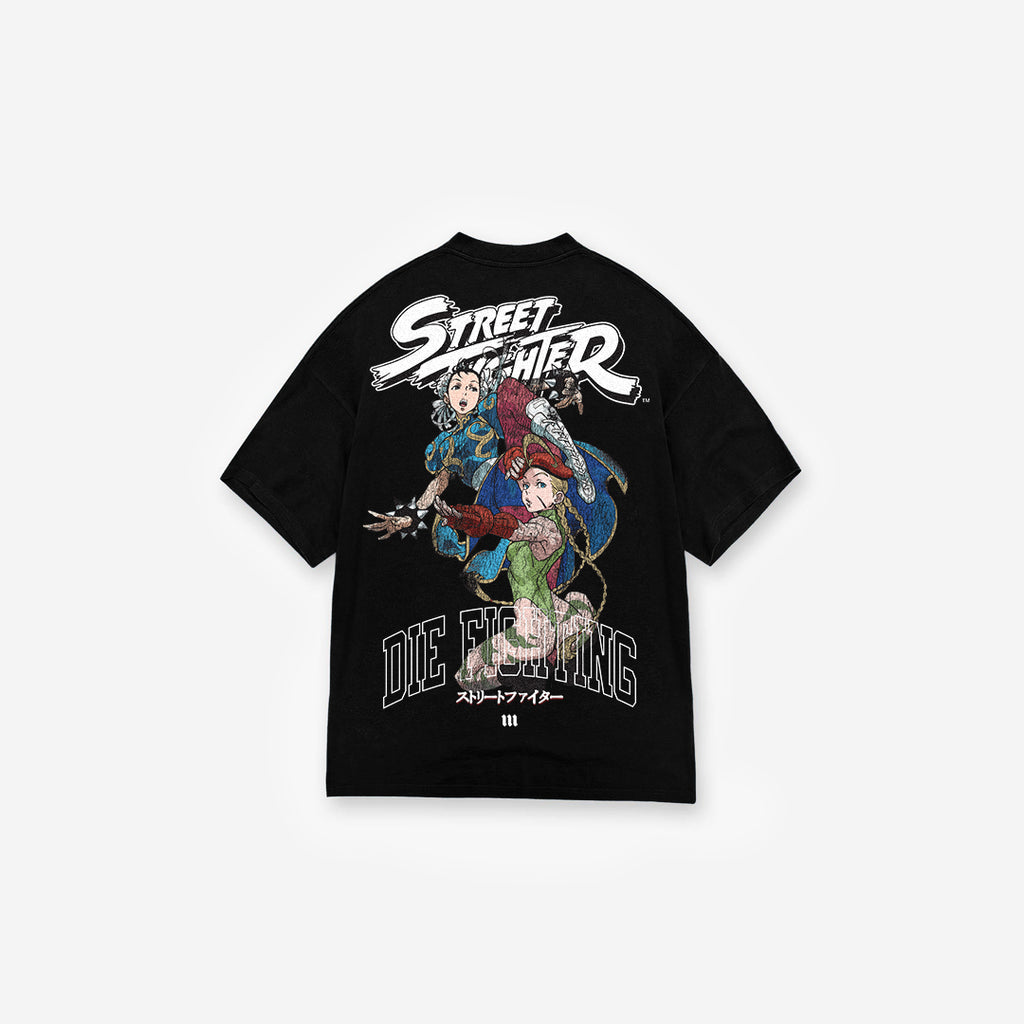 Camiseta Oversized Street Fighter Chun Li Ft Cammy Preto