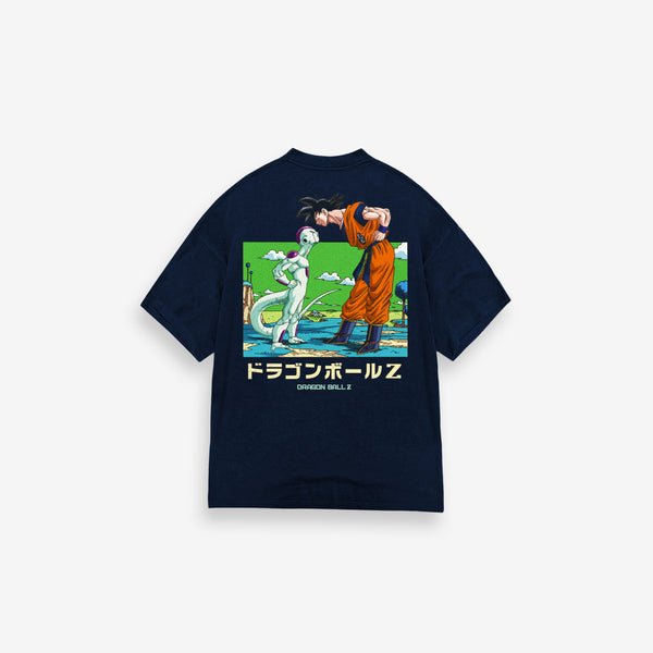 Camiseta Oversized Dragon Ball Z Frieza Vs Goku Marinho