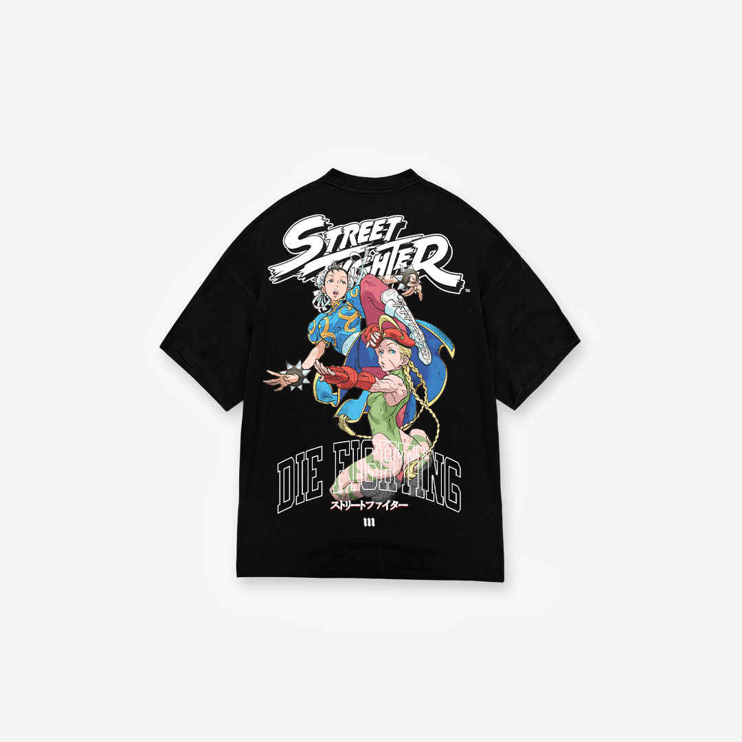 Camiseta Oversized Street Fighter Chun Li Ft Cammy Preto
