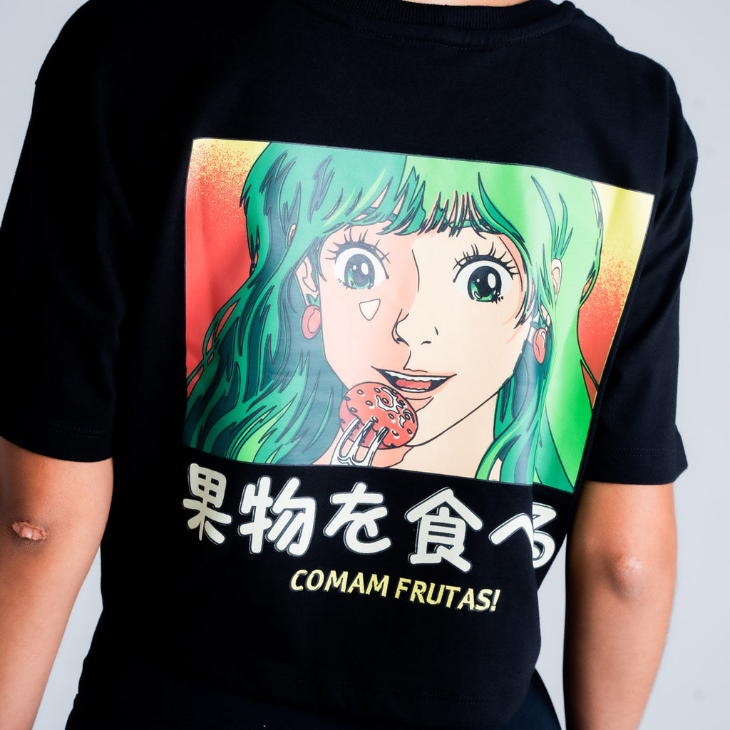 Cropped Oversized Comam Frutas Girl Preto
