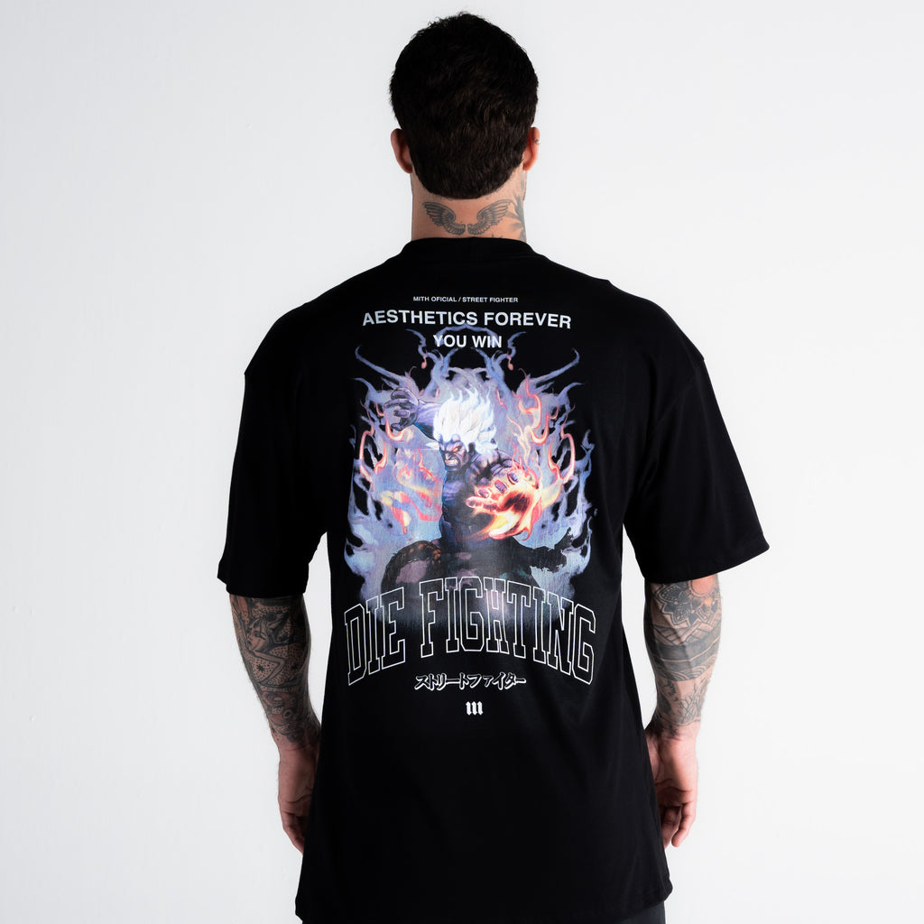 Camiseta Oversized Street Fighter Akuma Aesthetics Preto