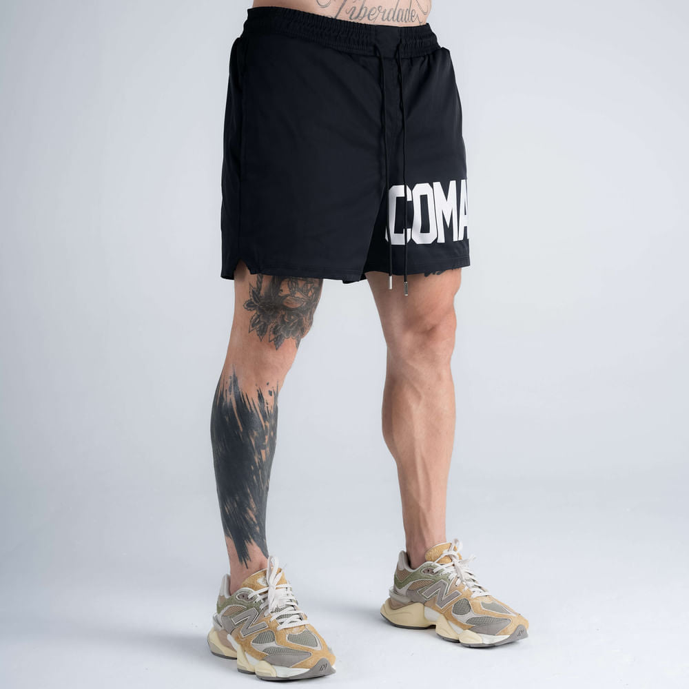 Shorts Curto Tactel Comam Frutas Write Preto