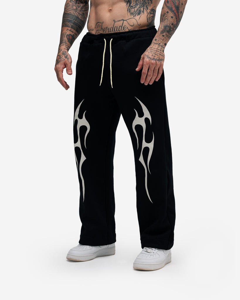 Calça de Moletom Oversized Reta Mith Comam Frutas Flames Off Preto