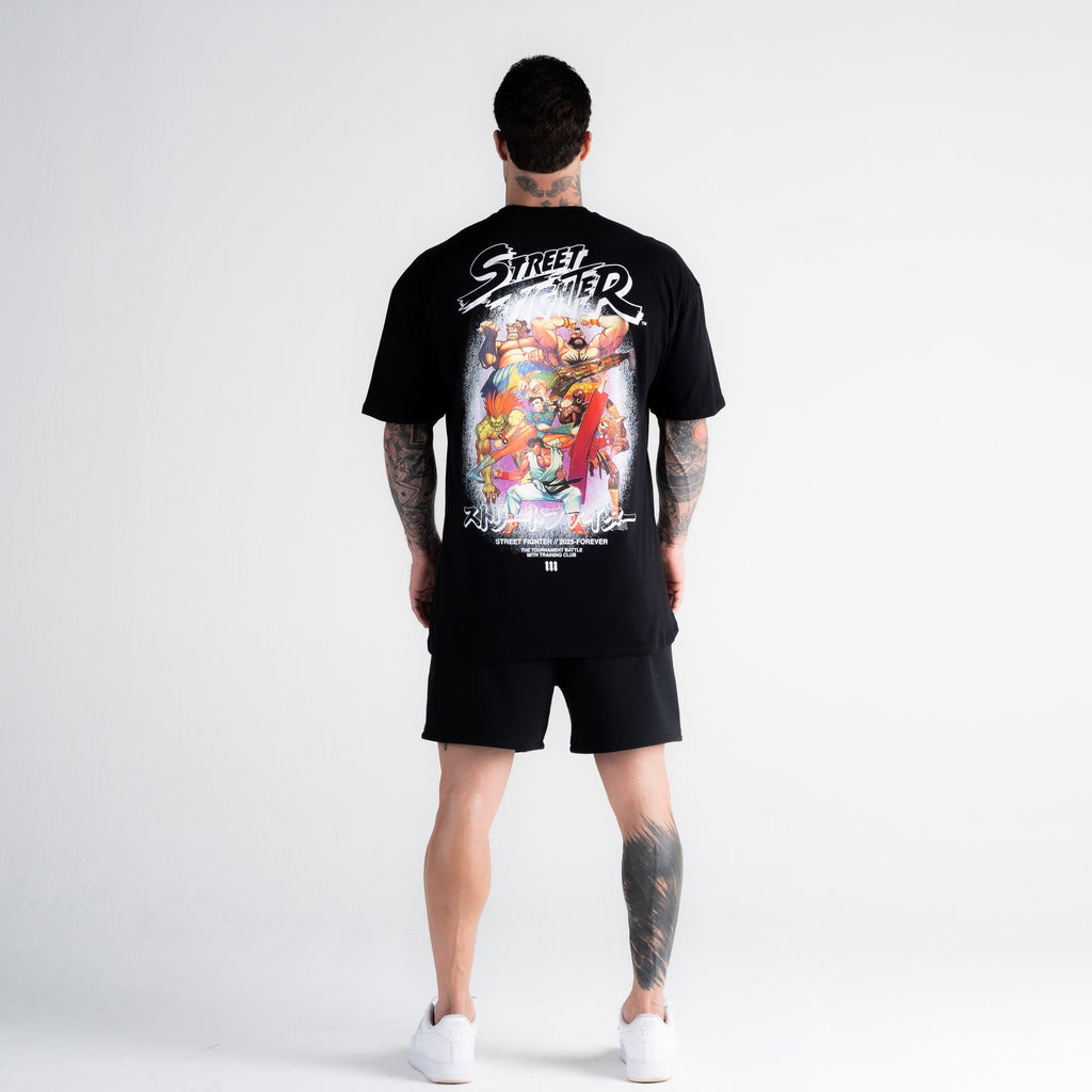 Camiseta Oversized Street Fighter Logo Line Preto