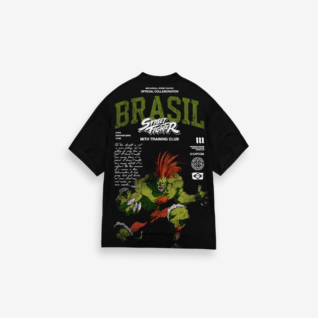Camiseta Oversized Mith Street Fighter Blanka Brasil Preto