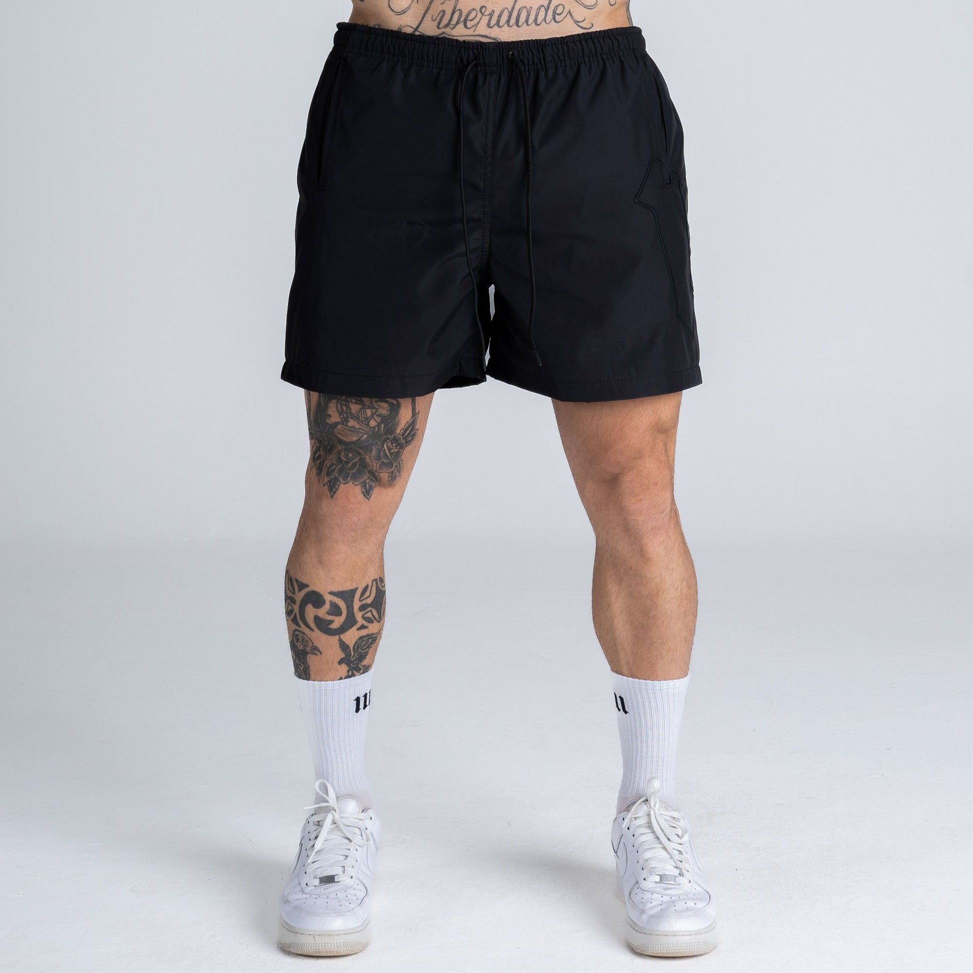 Shorts de Tactel Mith Nation Embroidery Preto