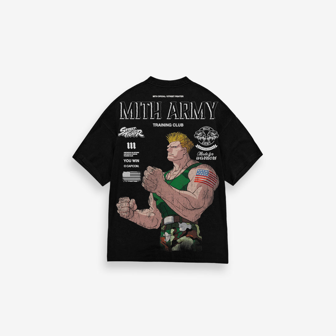 Camiseta Oversized Mith Street Fighter Army Guile Preto