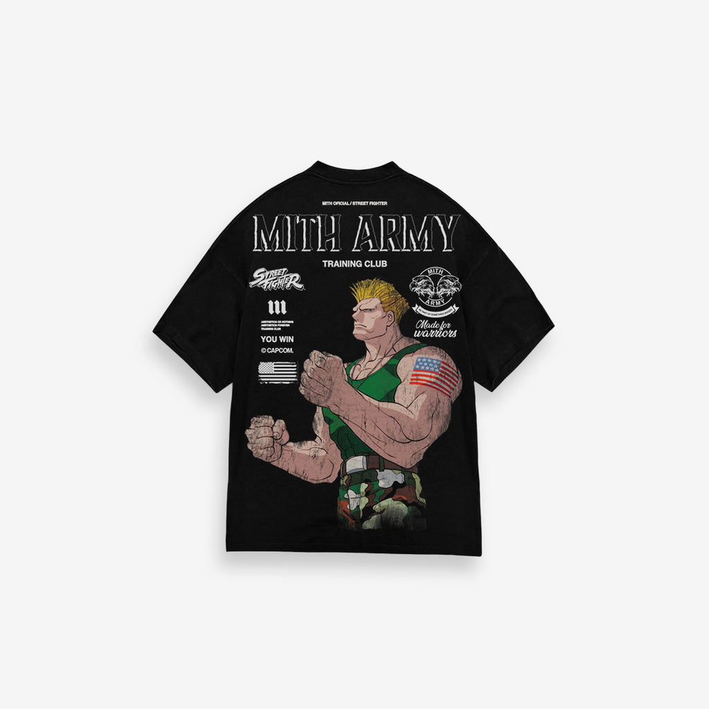 Camiseta Oversized Mith Street Fighter Army Guile Preto