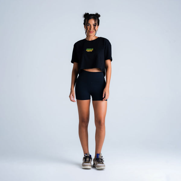 Cropped Estonado Comam Frutas Dragão Preto