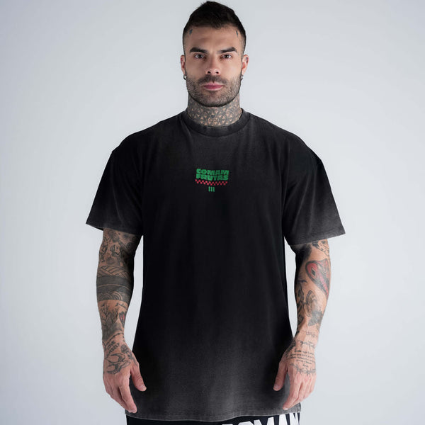 Camiseta Oversized Estonada Comam Frutas Burger Preto
