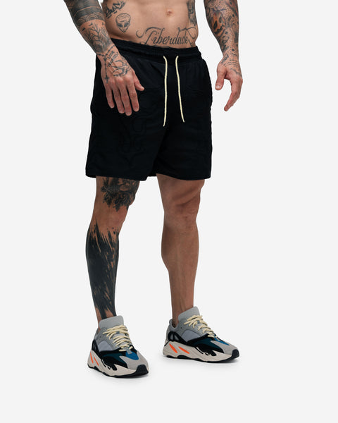 Shorts de Tactel Mith Comam Frutas Flames Preto