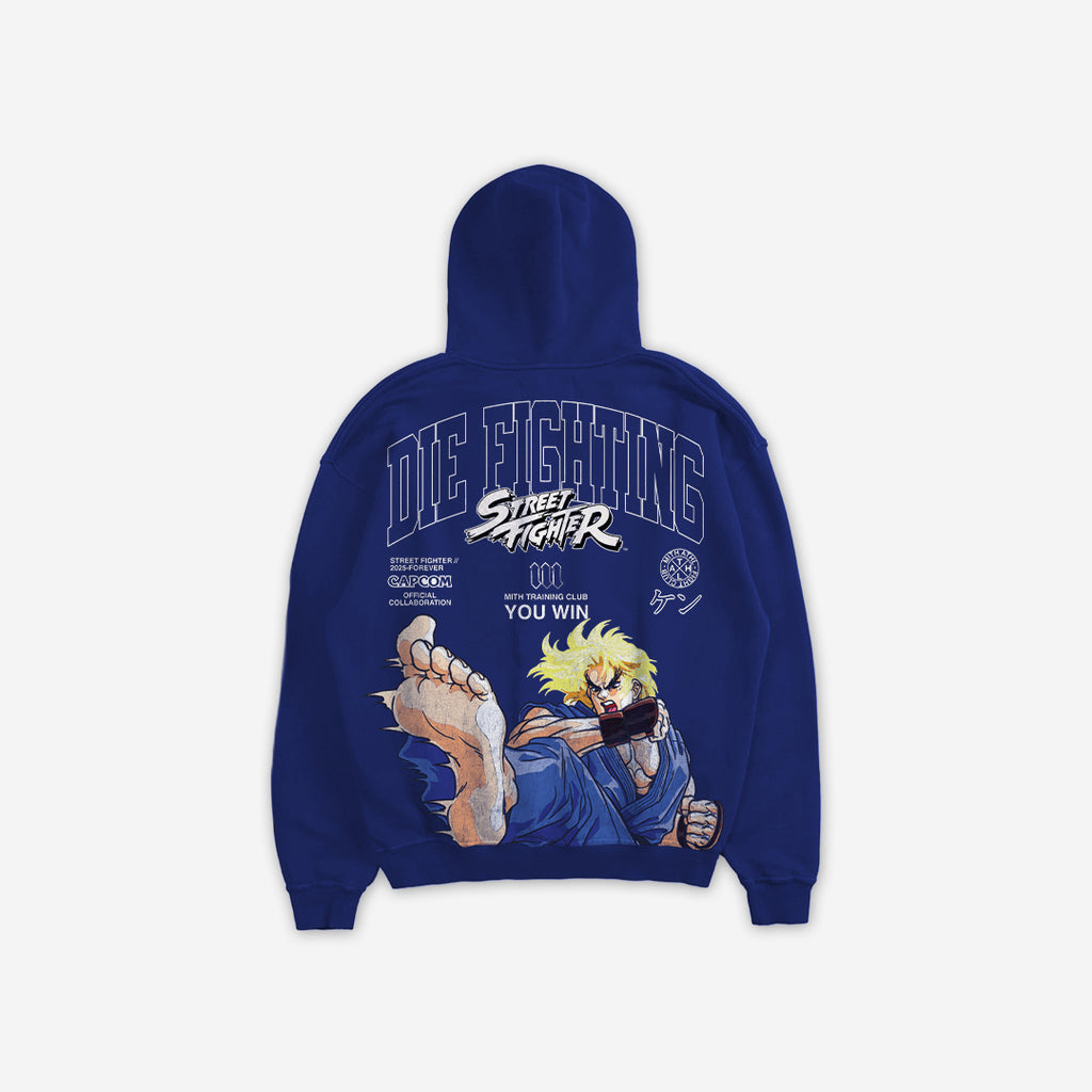 Blusa De Moletom Oversized Capuz Street Fighter Ken Azul