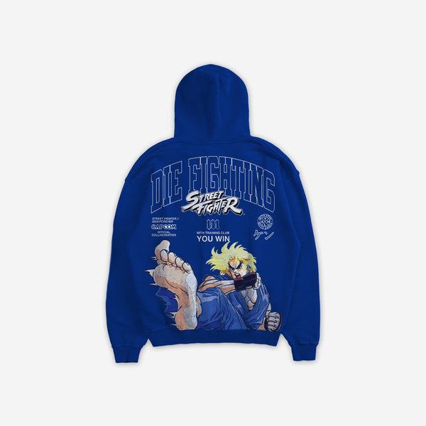 Blusa De Moletom Oversized Capuz Street Fighter Ken Azul