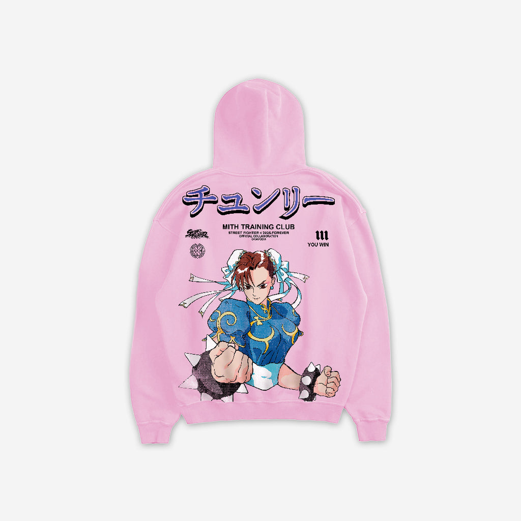 Blusa De Moletom Oversized Capuz Street Fighter Chun Li Rosa