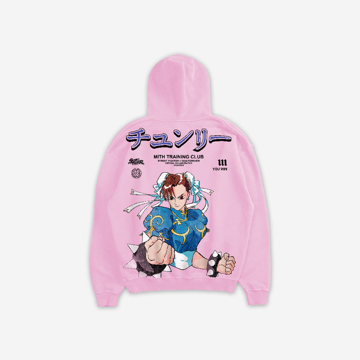 Blusa De Moletom Oversized Capuz Street Fighter Chun Li Rosa