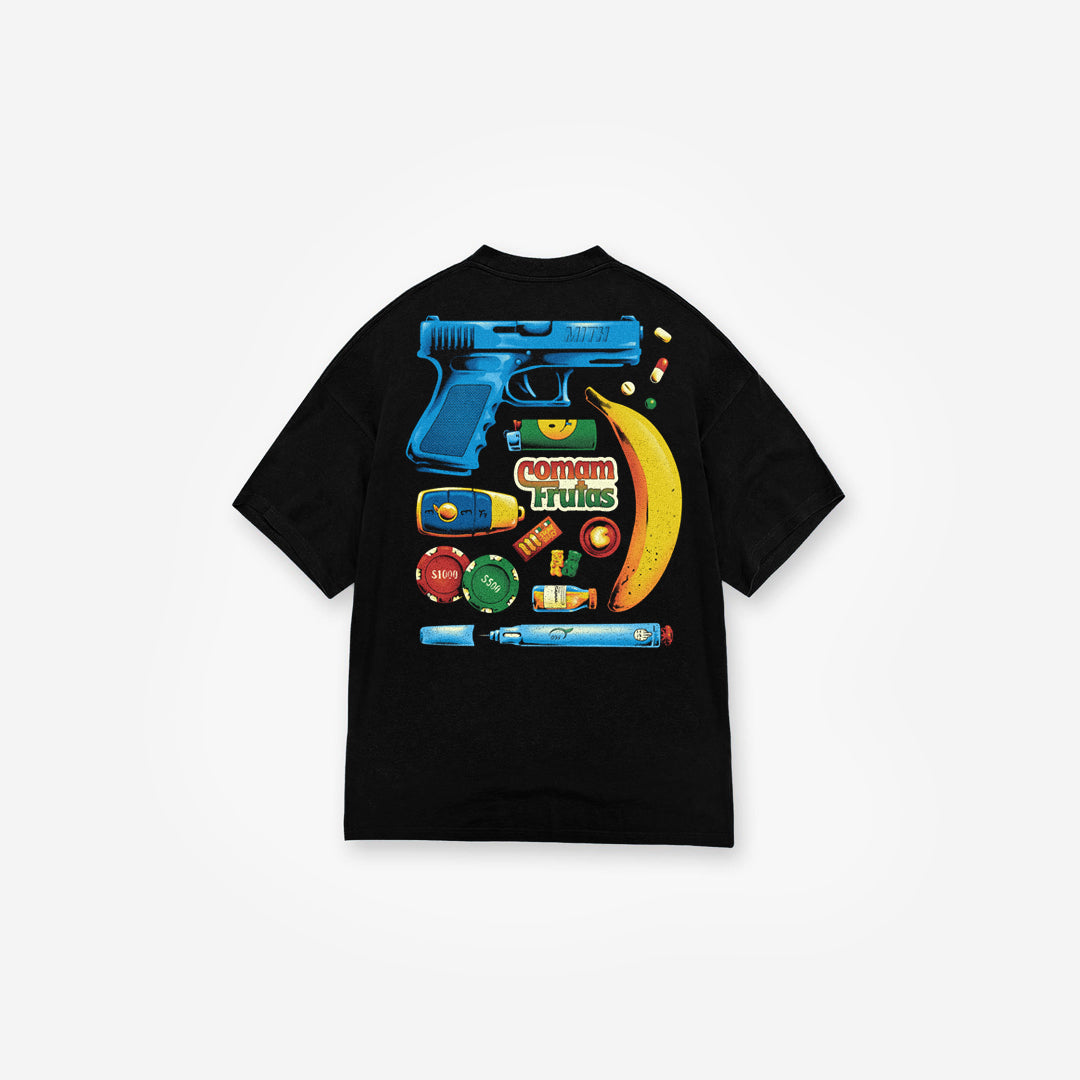 Camiseta Oversized Mith Comam Frutas Kit Preto