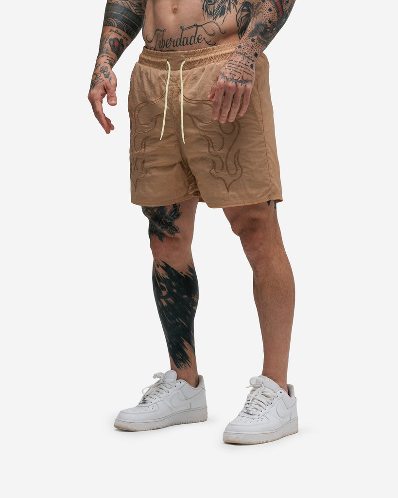 Shorts de Tactel Mith Comam Frutas Flames Bege
