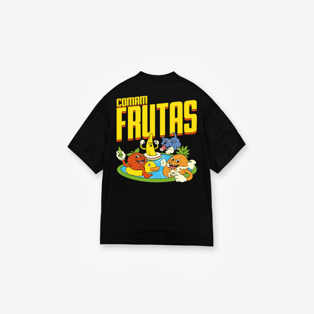 Camiseta Oversized Mith Comam Frutas Pool Party Preto