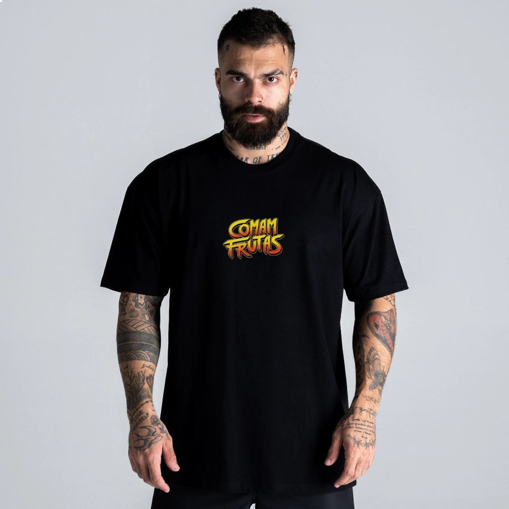 Camiseta Oversized Comam Frutas Fruit Fighters Preto