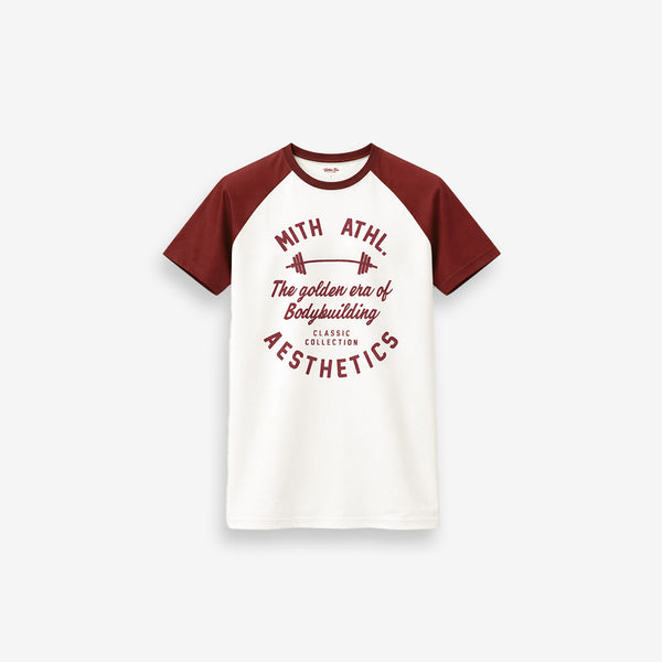 Camiseta Raglan Golden Era Off White e Bordo Athl Aesthetics
