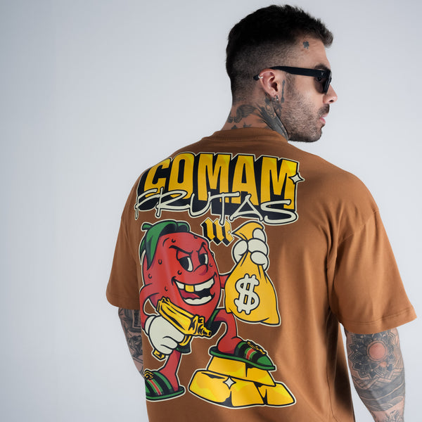 Camiseta Oversized Comam Frutas Richie Marrom