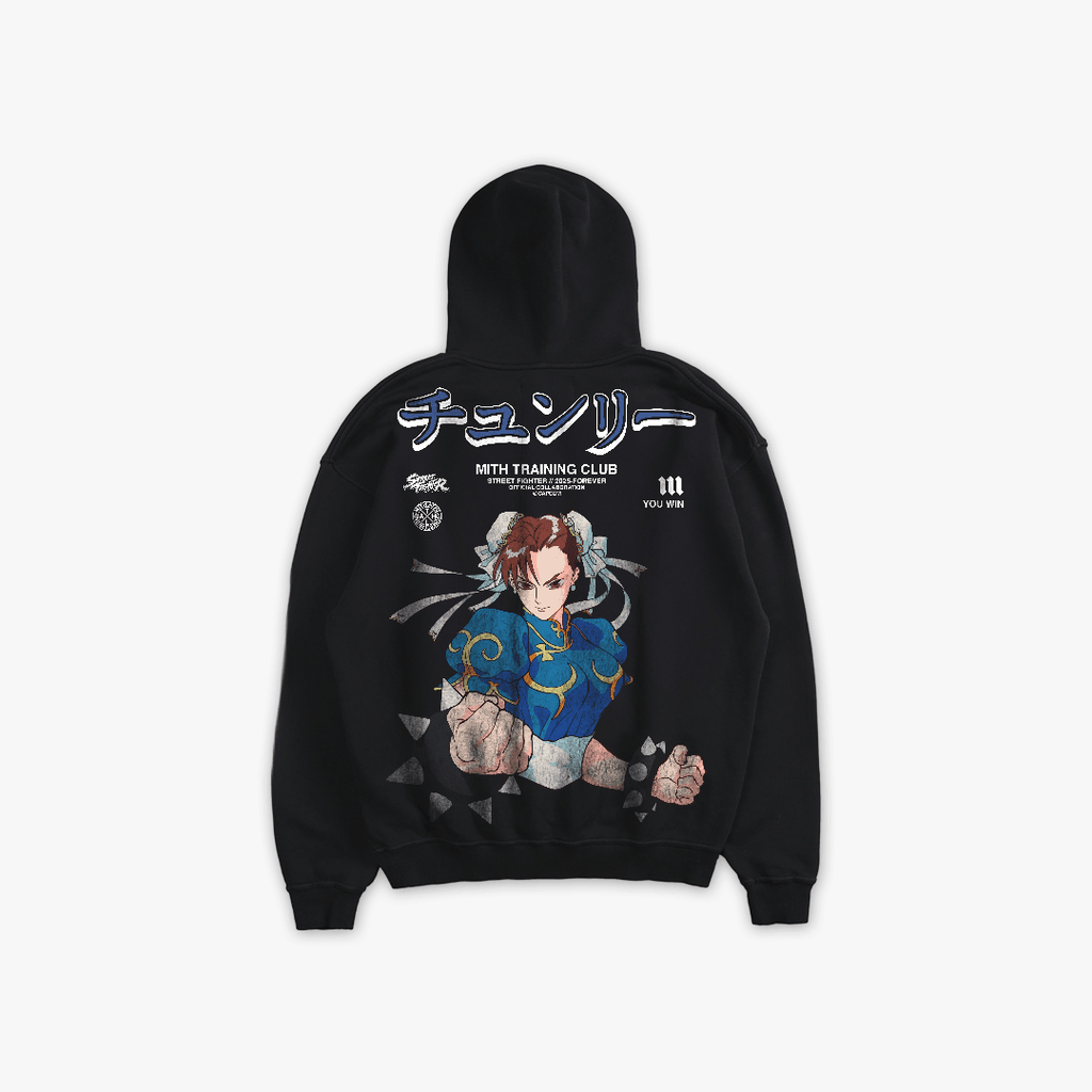 Blusa De Moletom Oversized Capuz Street Fighter Chun Li Preto