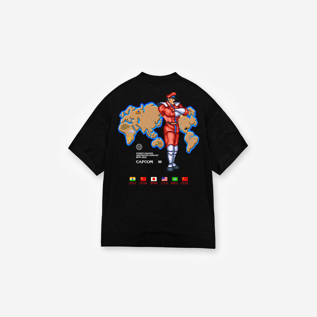 Camiseta Oversized Street Fighter Mr. Bison Map Preto