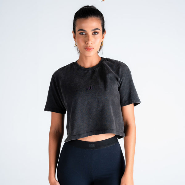 Cropped Feminino Estonado Mith Nation Iridescent Preto