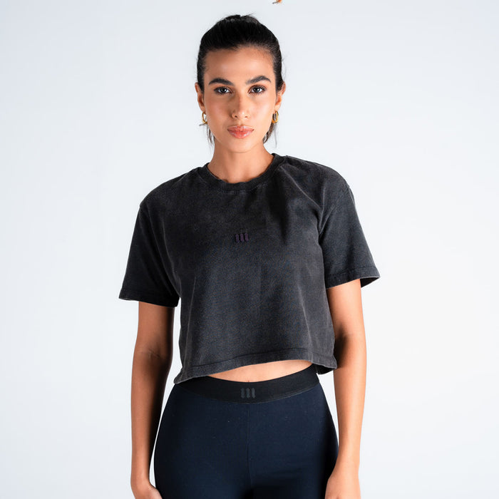 Cropped Feminino Estonado Mith Nation Iridescent Preto