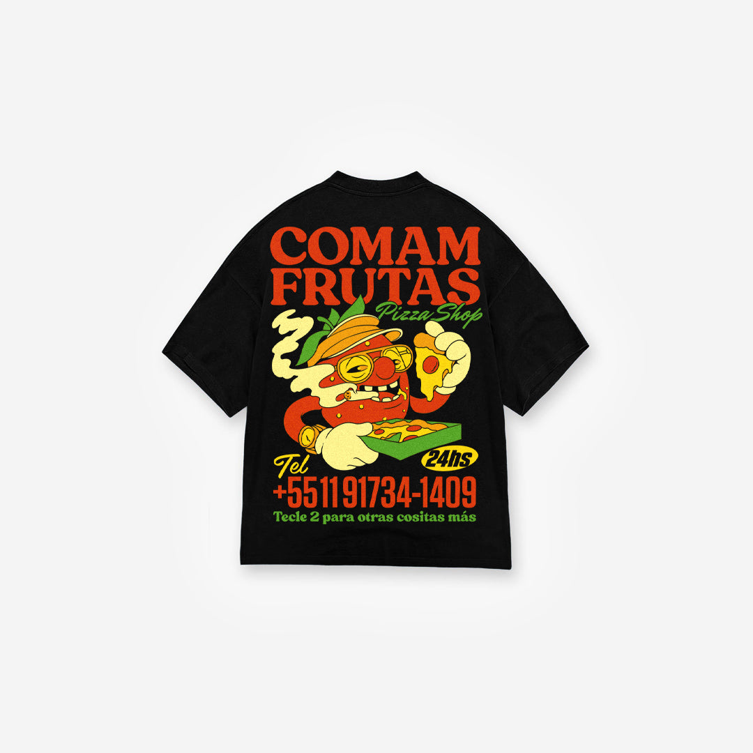 Camiseta Box Mith Comam Frutas Pizza Shop Chumbo
