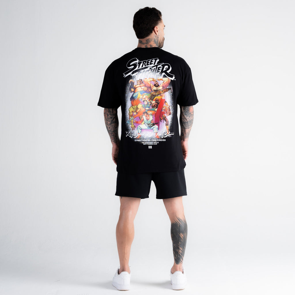 Camiseta Oversized Street Fighter Logo Line Preto