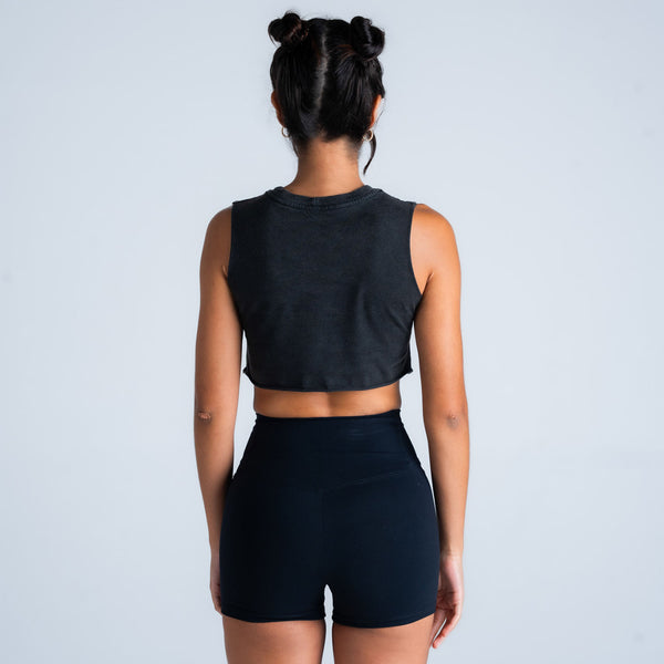 Regata Feminina Cut Off Estonada Comam Frutas Logo Preto