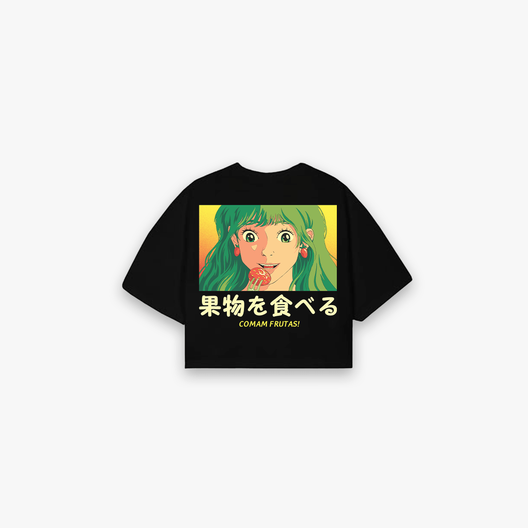Cropped Oversized Comam Frutas Girl Preto