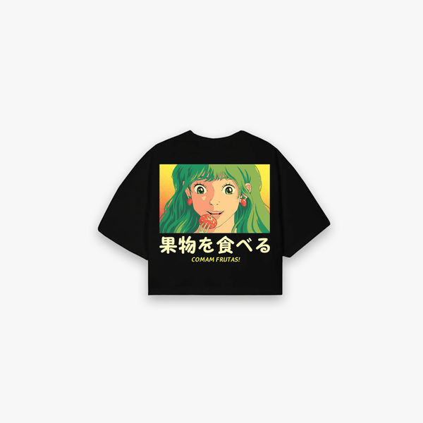 Cropped Oversized Comam Frutas Girl Preto